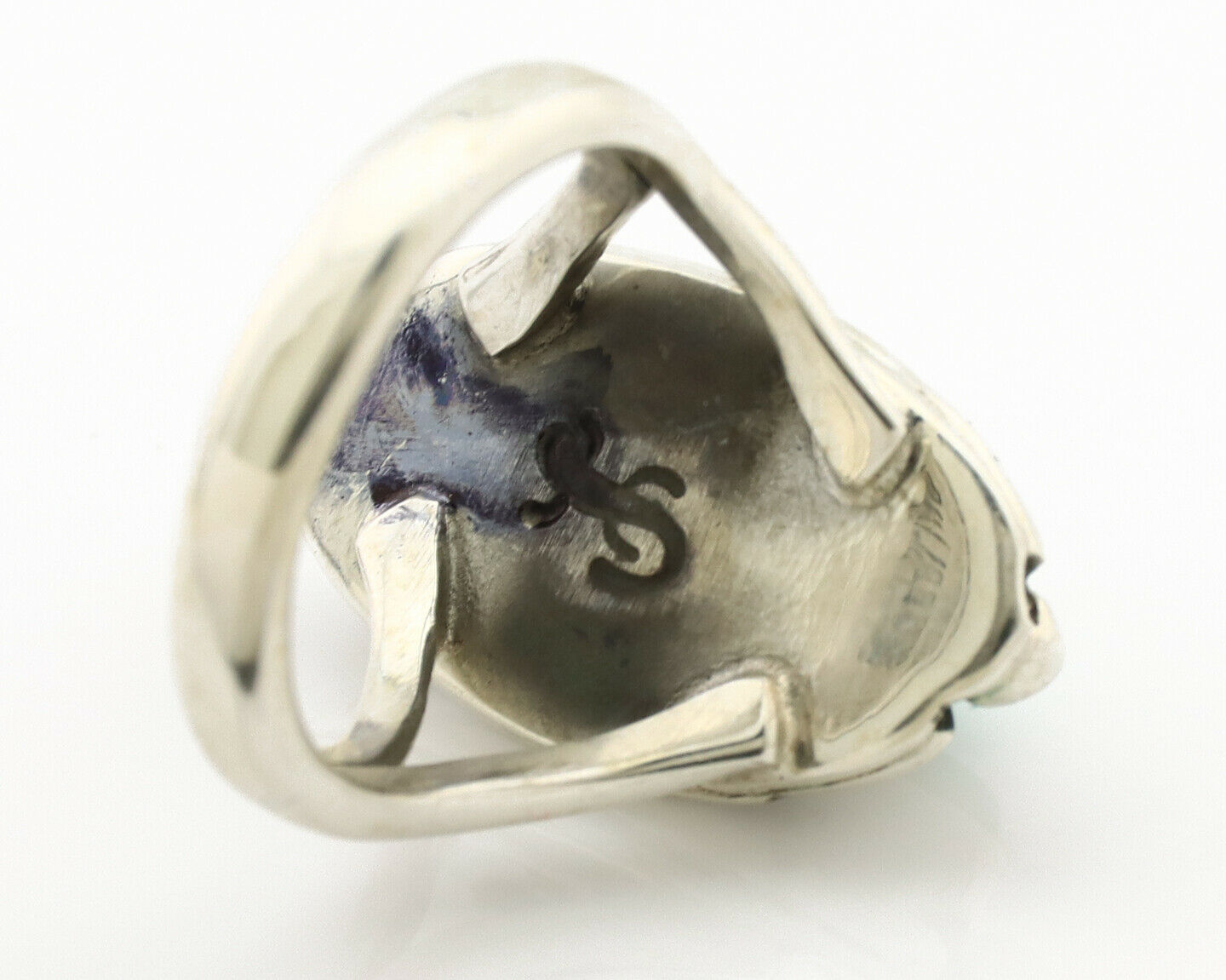Navajo Ring .925 Silver Natural Mined Turquoise Artist Signed Gecko C.80's