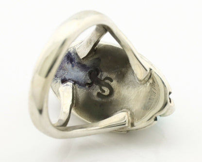 Navajo Ring .925 Silver Natural Mined Turquoise Artist Signed Gecko C.80's