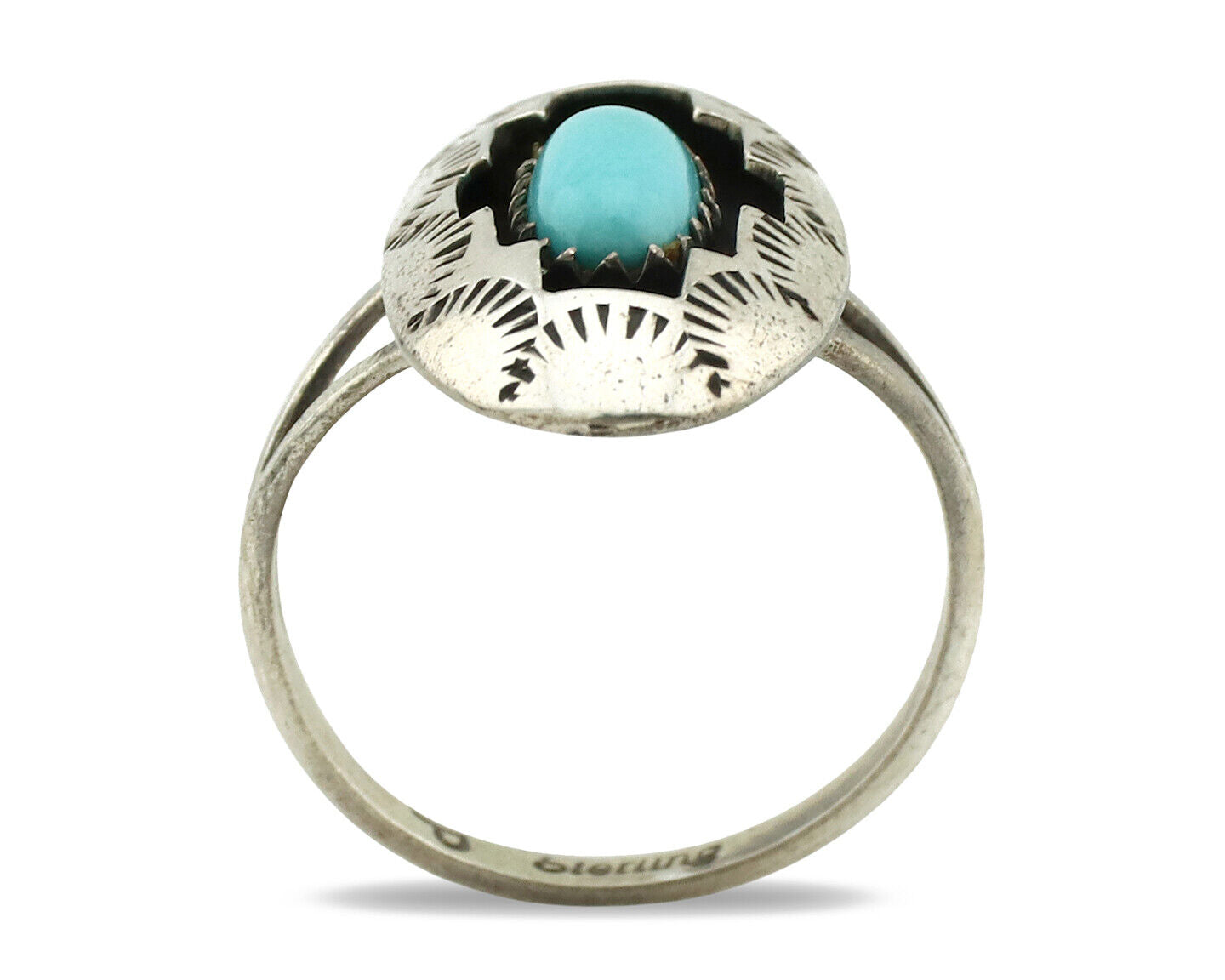 Navajo Ring .925 Silver Sleeping Beauty Turquoise Artist Signed P C.80's