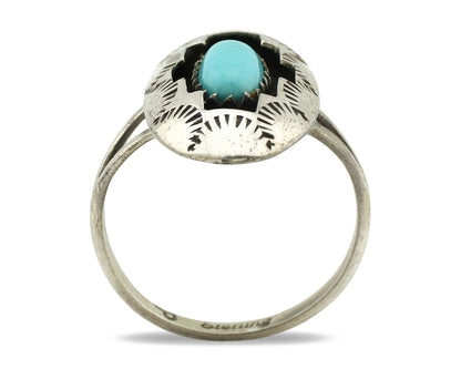 Navajo Ring .925 Silver Sleeping Beauty Turquoise Artist Signed P C.80's