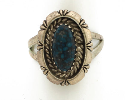 Navajo Ring 925 Silver Natural Black Spiderweb Turquoise Native Artist C.80's