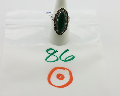 Navajo Ring .925 Silver Malachite Hand Stamped Native American Artist C.80's