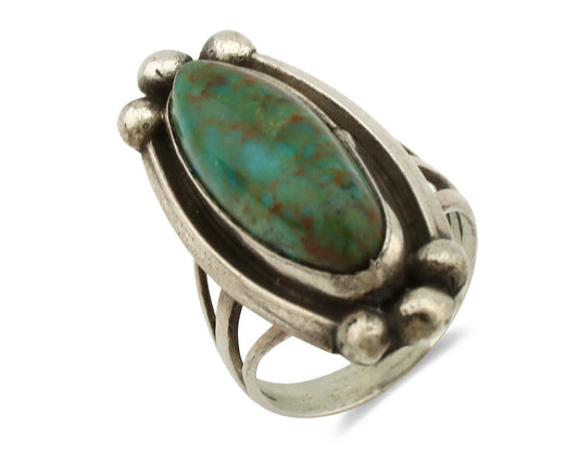 Navajo Ring .925 Silver Nevada Turquoise Signed Native Artist C.80's