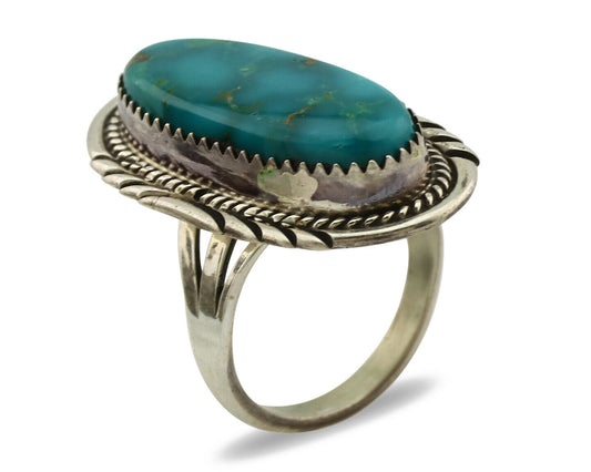 Navajo Ring .925 Silver Blue Turquoise Artist Signed M Begay C.1980's