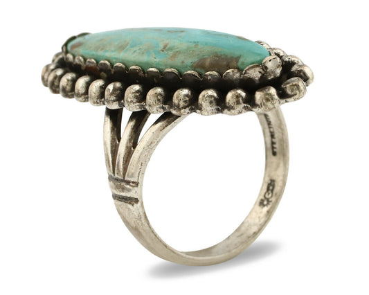 Navajo Ring .925 Silver Kingman Turquoise Signed Artist Sunbell C.80's