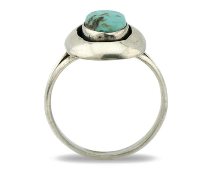 Navajo Shadow Box Ring .925 Silver Kingman Turquoise Signed M Montoya C80s