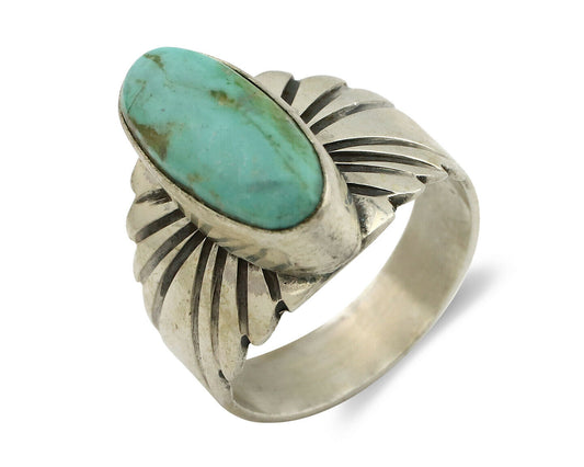 Navajo Ring .925 Silver Kingman Turquoise Artist Signed Apache C.80's