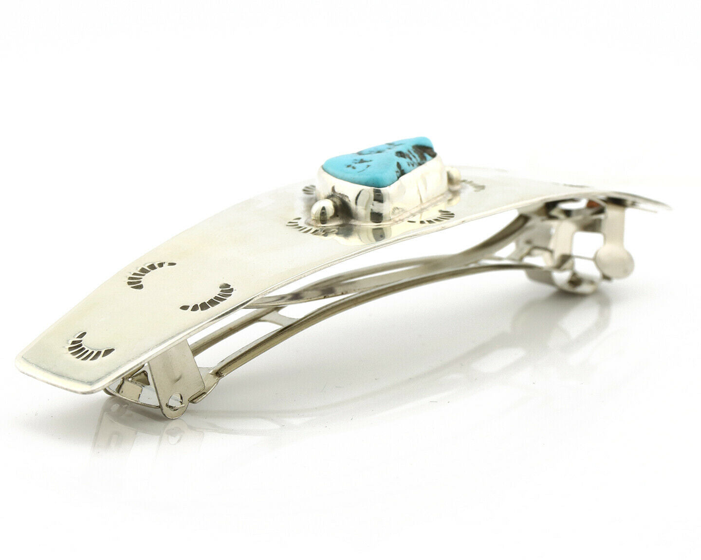 Navajo Hair Clip .925 Silver Sleeping Beauty Turquoise Native Barrette C.80's