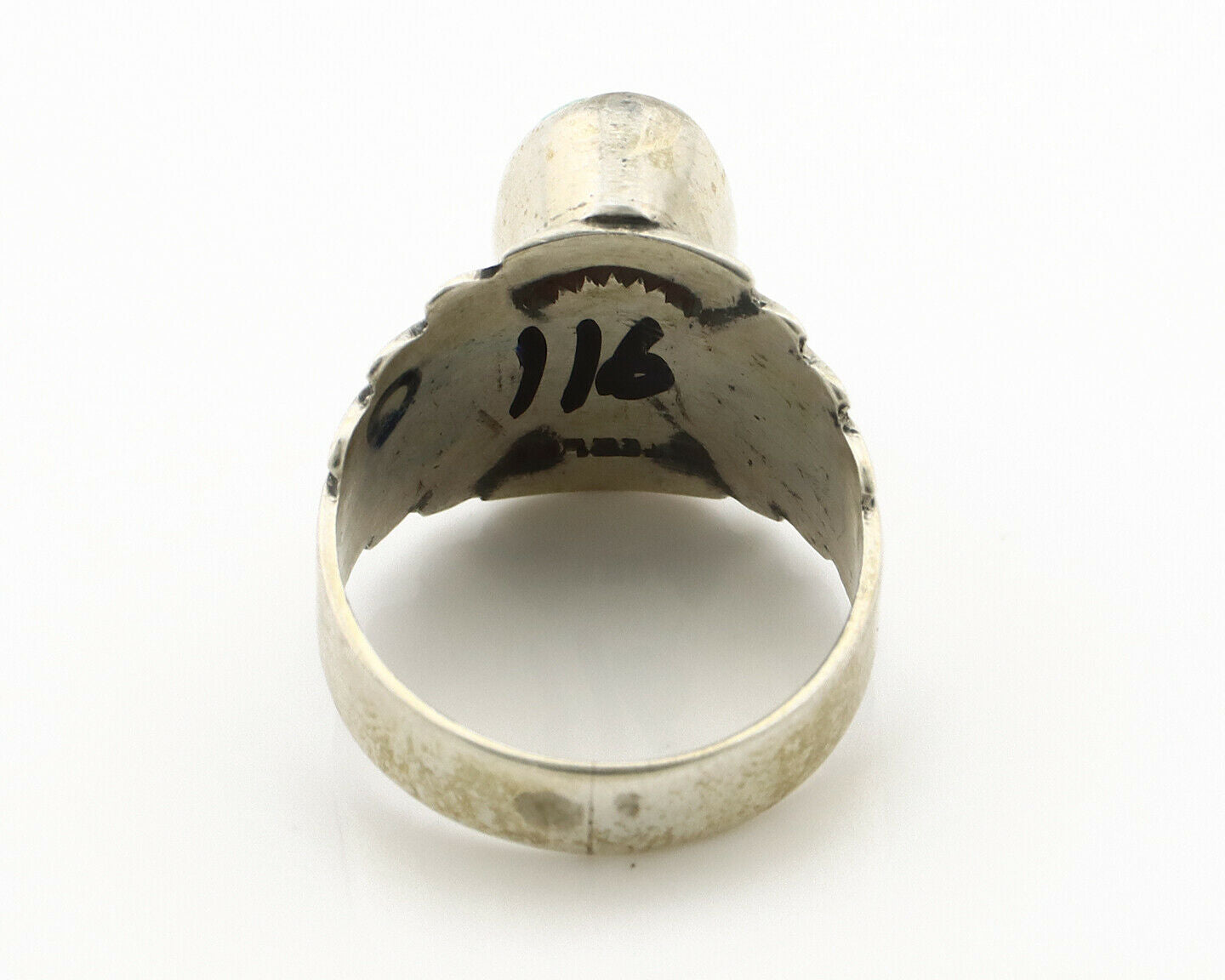 Navajo Ring .925 Silver Kingman Turquoise Artist Signed Apache C.80's