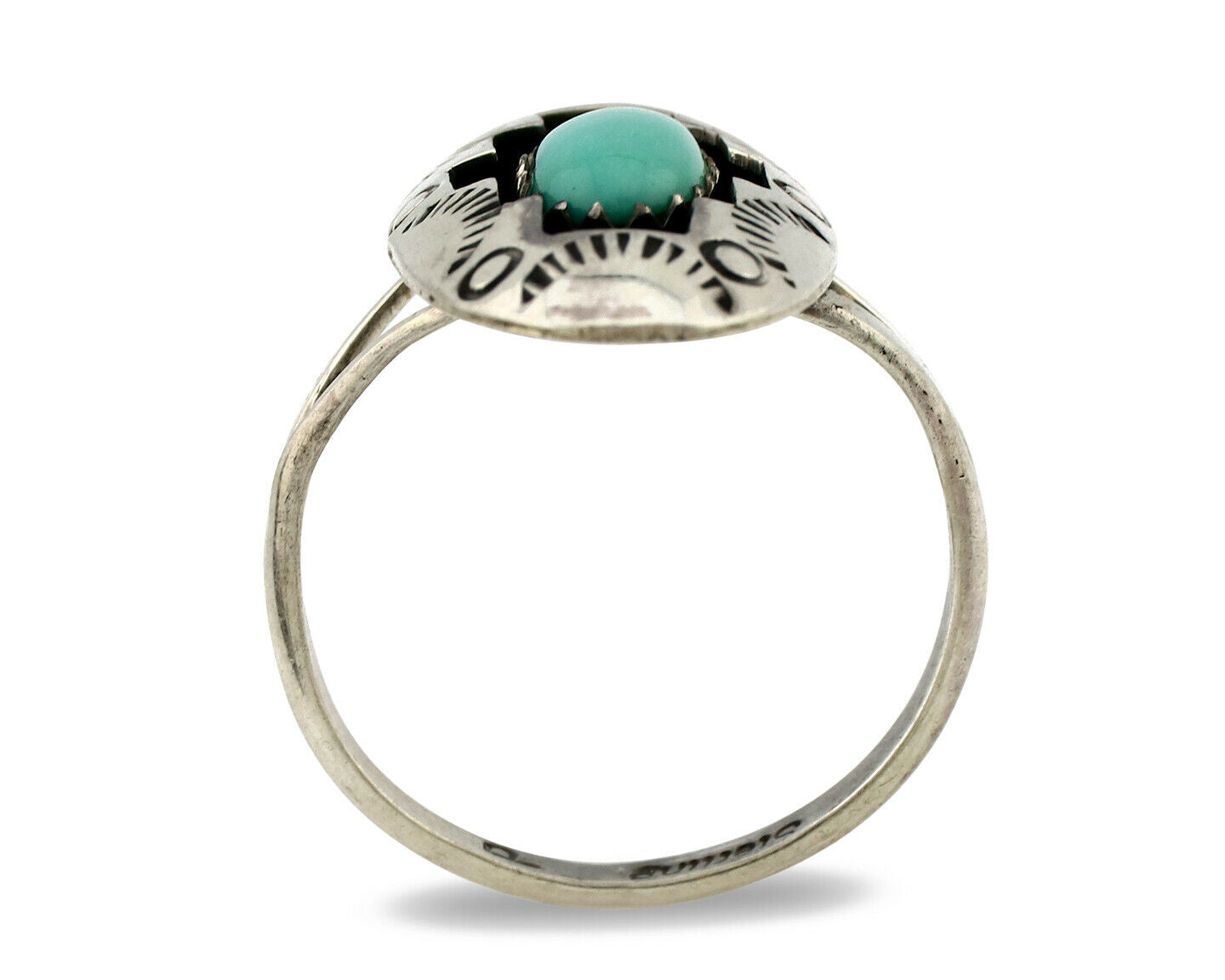Navajo Ring .925 Silver Sleeping Beauty Turquoise Artist Signed P C80s