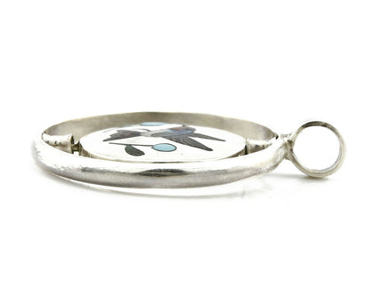 Navajo Bird Spinner Pendant .925 Silver Inlaid Gemstone Signed Baylor C.80's