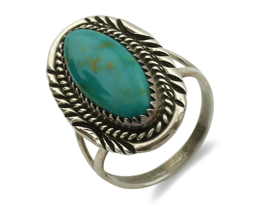 Navajo Ring .925 Silver Kingman Turquoise Native American Artist C.1980's