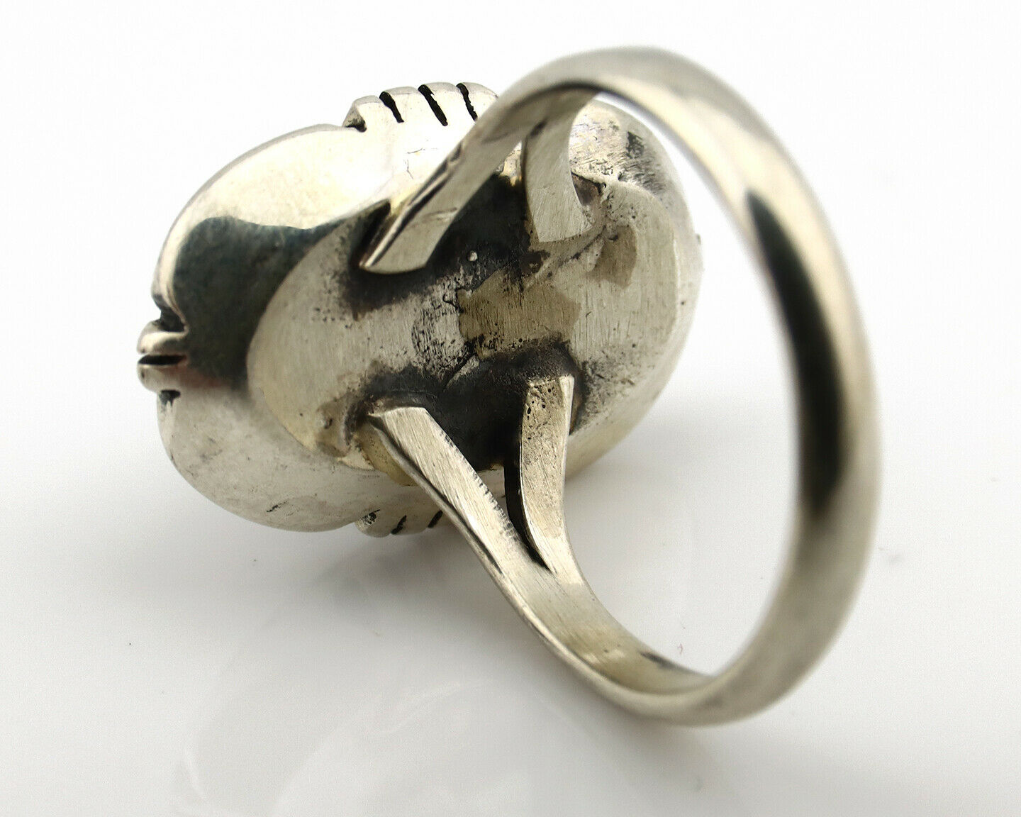 Navajo Ring .925 Silver Fox Mine Turquoise Handmade Native American Artist C80s