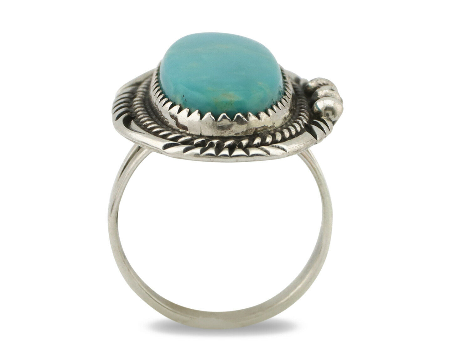 Navajo Ring .925 Silver Kingman Turquoise Native American Artist C.80's