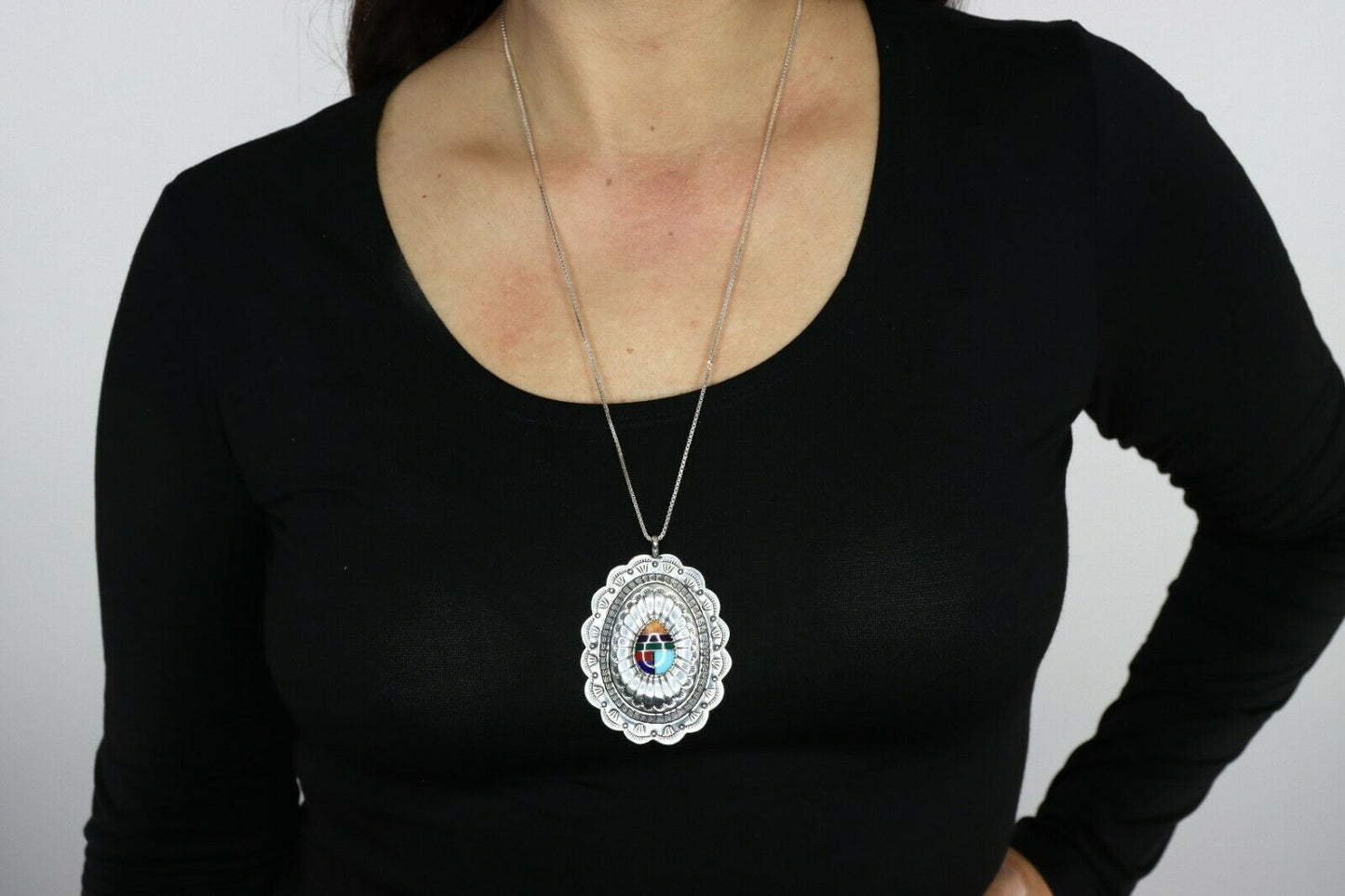 Navajo Necklace .925 Silver Gemstone Signed Marcella James C.80's