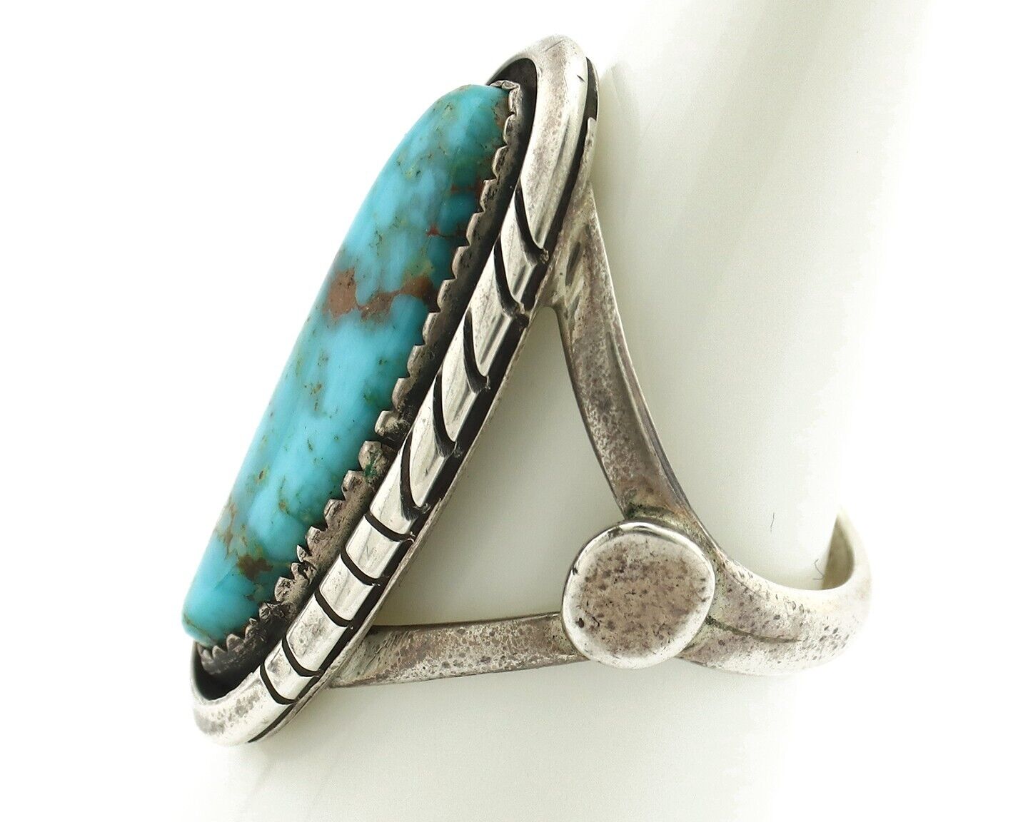 Navajo Ring .925 Silver Blue Gem Turquoise Native American Artist C.80's