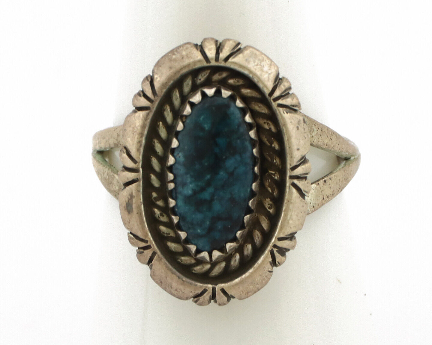 Navajo Ring 925 Silver Natural Black Spiderweb Turquoise Native Artist C.80's