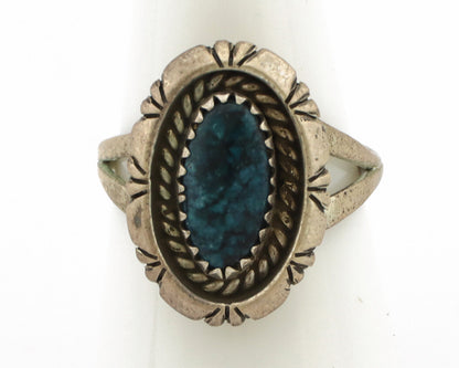Navajo Ring 925 Silver Natural Black Spiderweb Turquoise Native Artist C.80's