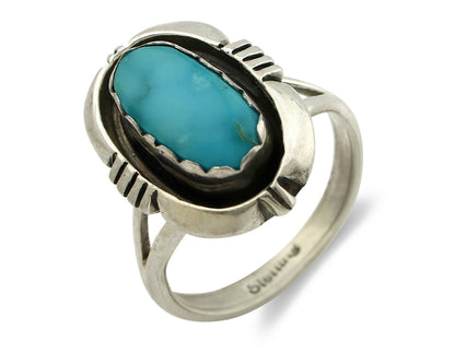 Navajo Ring .925 Silver Kingman Turquoise Handmade Native American Artist C80s