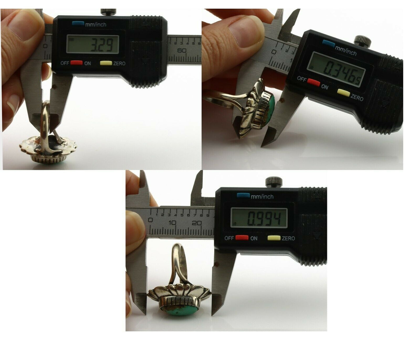Navajo Ring .925 Silver Natural Mined Turquoise Artist Signed M Montoya C.80's