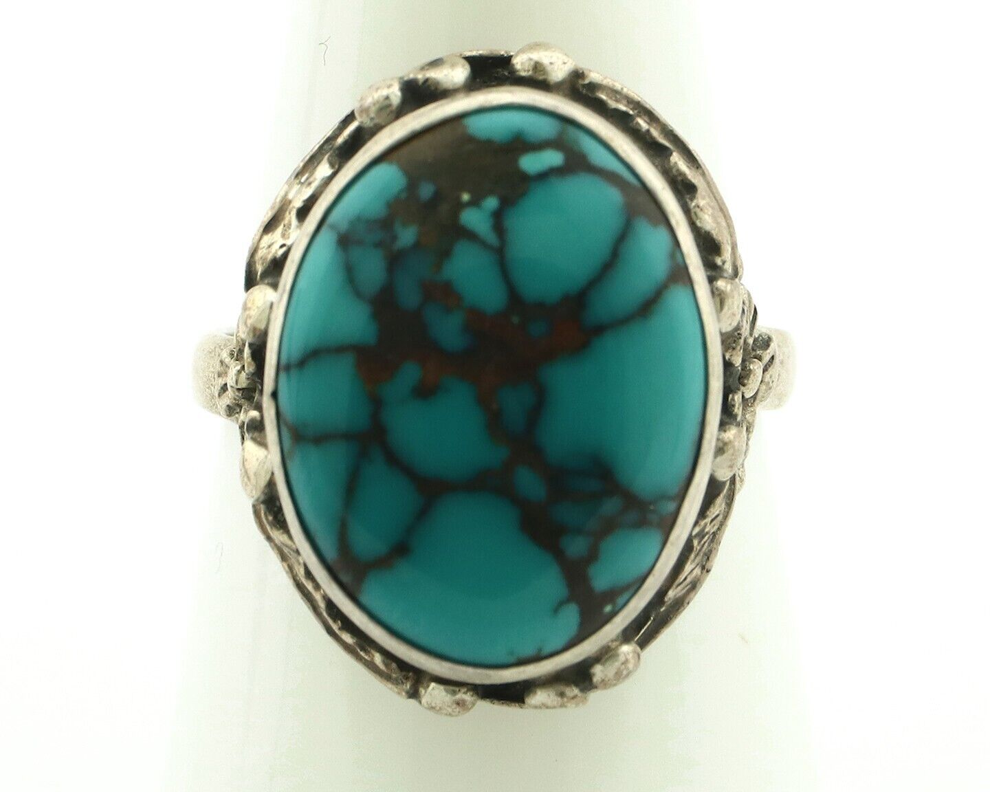 Navajo Ring 925 Silver Spiderweb Turquoise Artist Signed Cody C.80's
