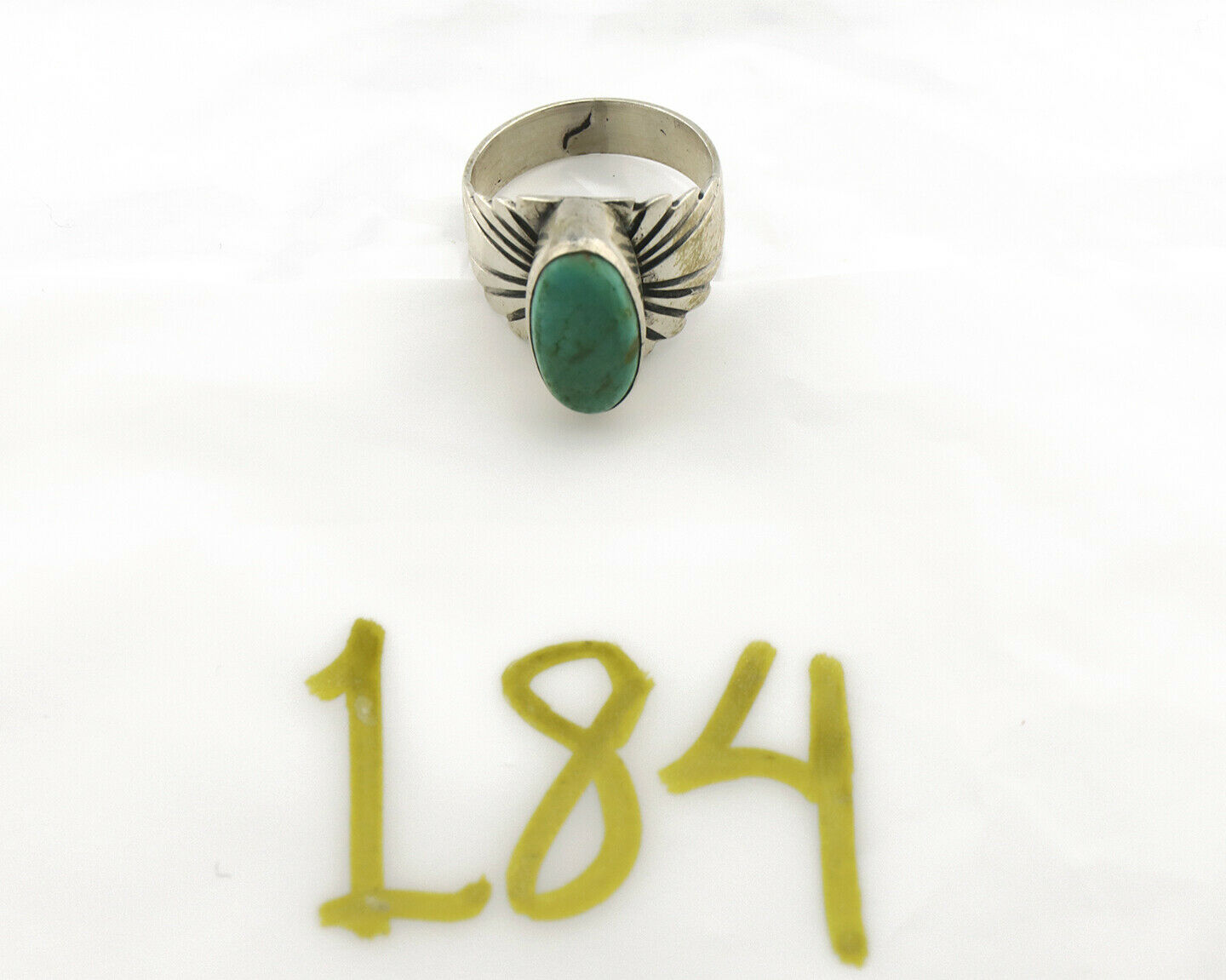 Navajo Ring .925 Silver Kingman Turquoise Artist Signed Apache C.80's