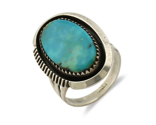 Navajo Ring .925 Silver Kingman Turquoise Native American Artist C.1980's
