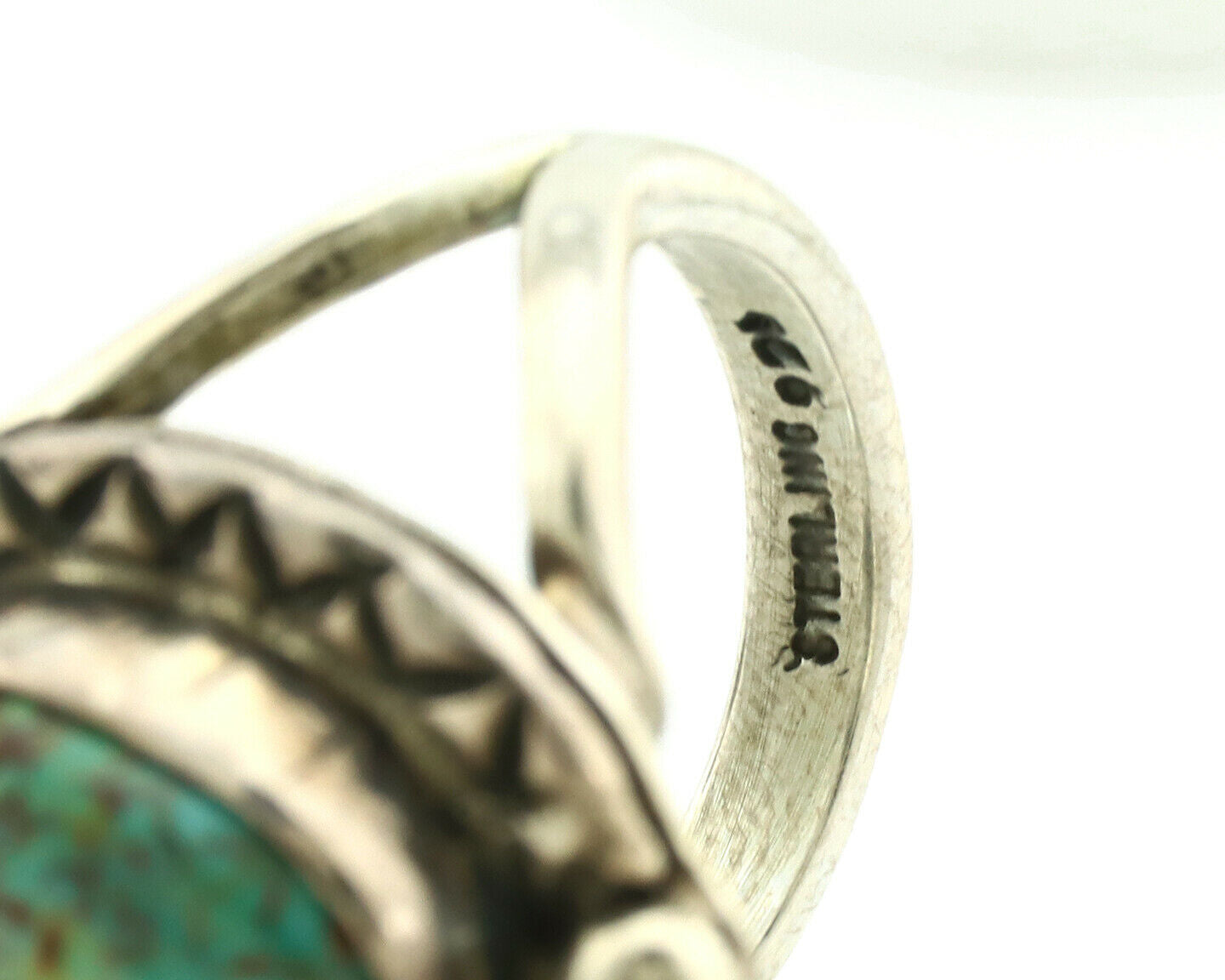 Navajo Ring .925 Silver Kingman Turquoise Artist Signed Gecko C.1980's