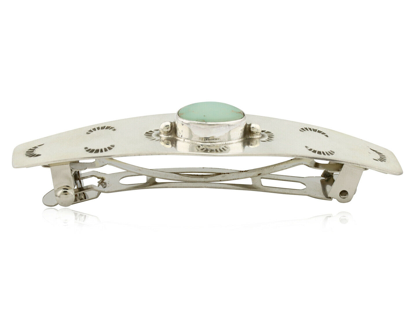 Navajo Hair Clip .925 Silver Globe Turquoise Barrette C.80's