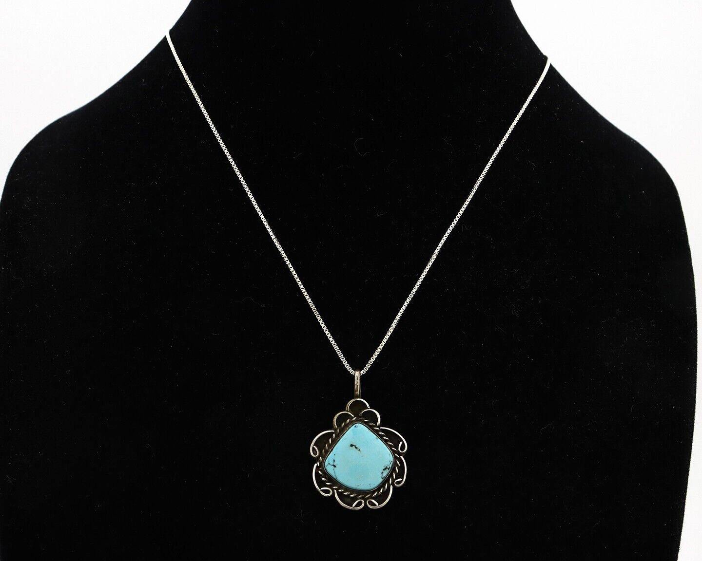 Navajo Handmade Necklace 925 Silver Natural Blue Turquoise Native Artist C.70's