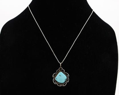 Navajo Handmade Necklace 925 Silver Natural Blue Turquoise Native Artist C.70's