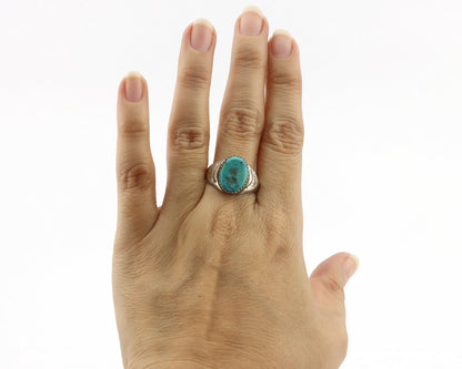 Zuni Ring .925 Silver Natural Blue Turquoise Native American Artist C.1980's