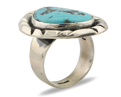 Navajo Ring 925 Silver Natural Blue Turquoise Native Artist Signed C Montoya C80
