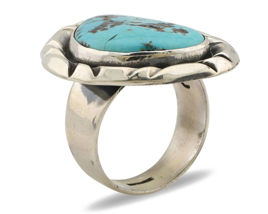 Navajo Ring 925 Silver Natural Blue Turquoise Native Artist Signed C Montoya C80