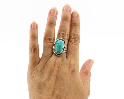 Navajo Ring .925 Silver Kingman Turquoise Native American Artist C.1980s