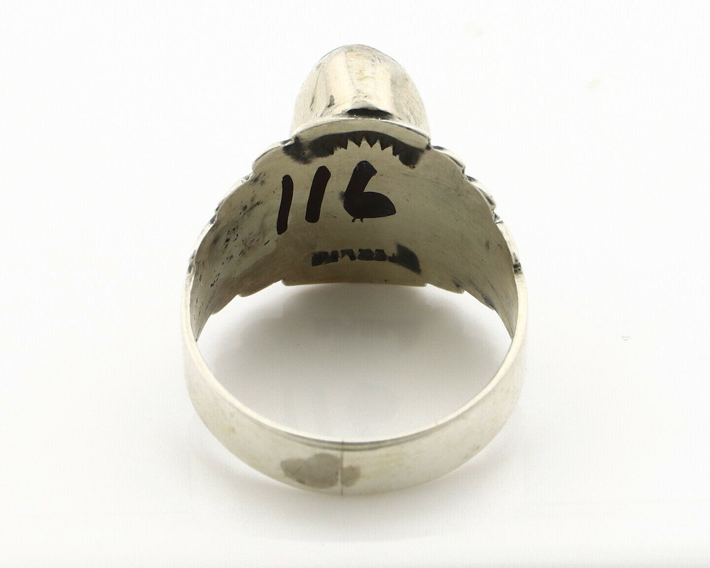 Navajo Ring .925 Silver Kingman Turquoise Artist Signed Apache C.80's