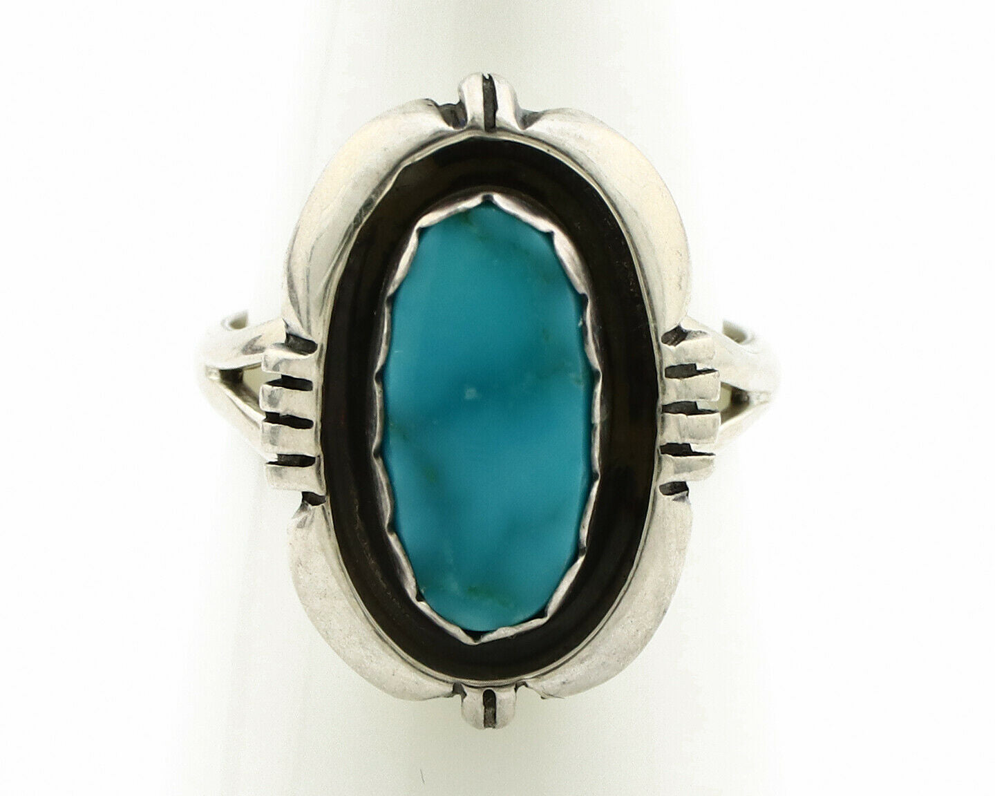 Navajo Ring .925 Silver Blue Gem Turquoise Handmade Native American Artist C80s