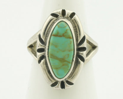 Navajo Ring .925 Silver Natural Mined Turquoise Artist Signed Gecko C.80's