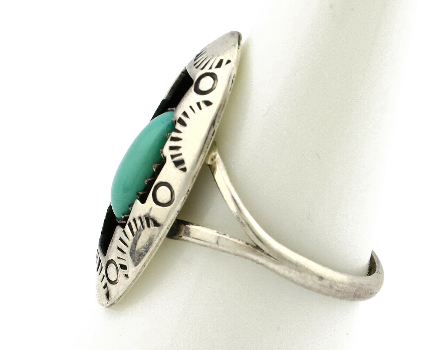 Navajo Ring .925 Silver Sleeping Beauty Turquoise Artist Signed P C80s