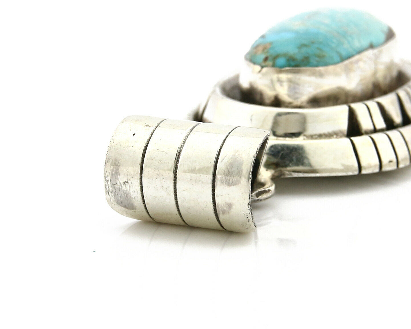 Navajo Pendant .925 Silver Blue Turquoise Signed Artist FT C.80's