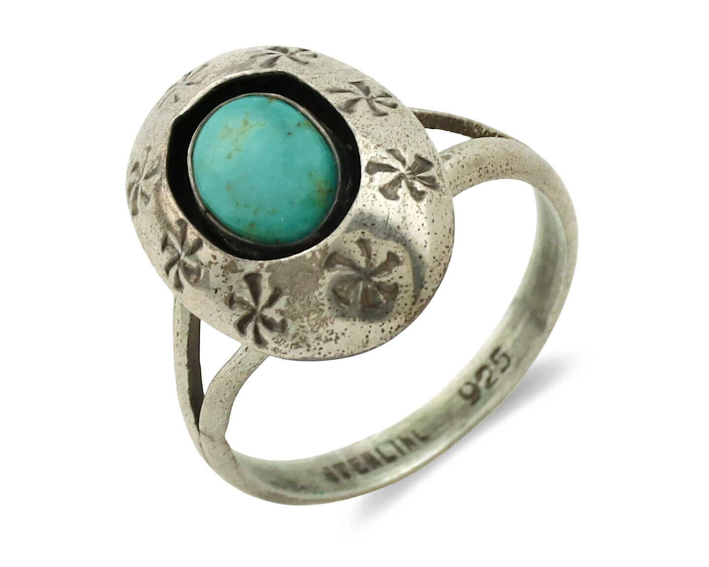 Navajo Ring .925 Silver Kingman Turquoise Native American Artist C.1980's