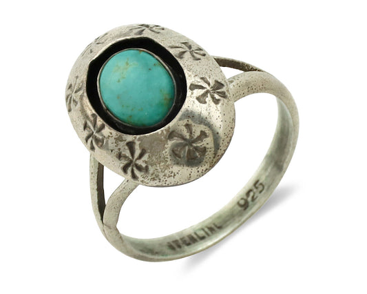 Navajo Ring .925 Silver Kingman Turquoise Native American Artist C.1980's