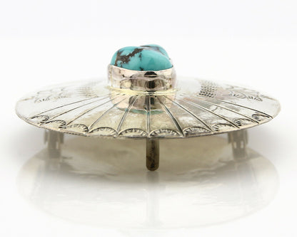 Navajo Belt Buckle .925 Silver Blue Turquoise Signed Tim Guerro C.80's