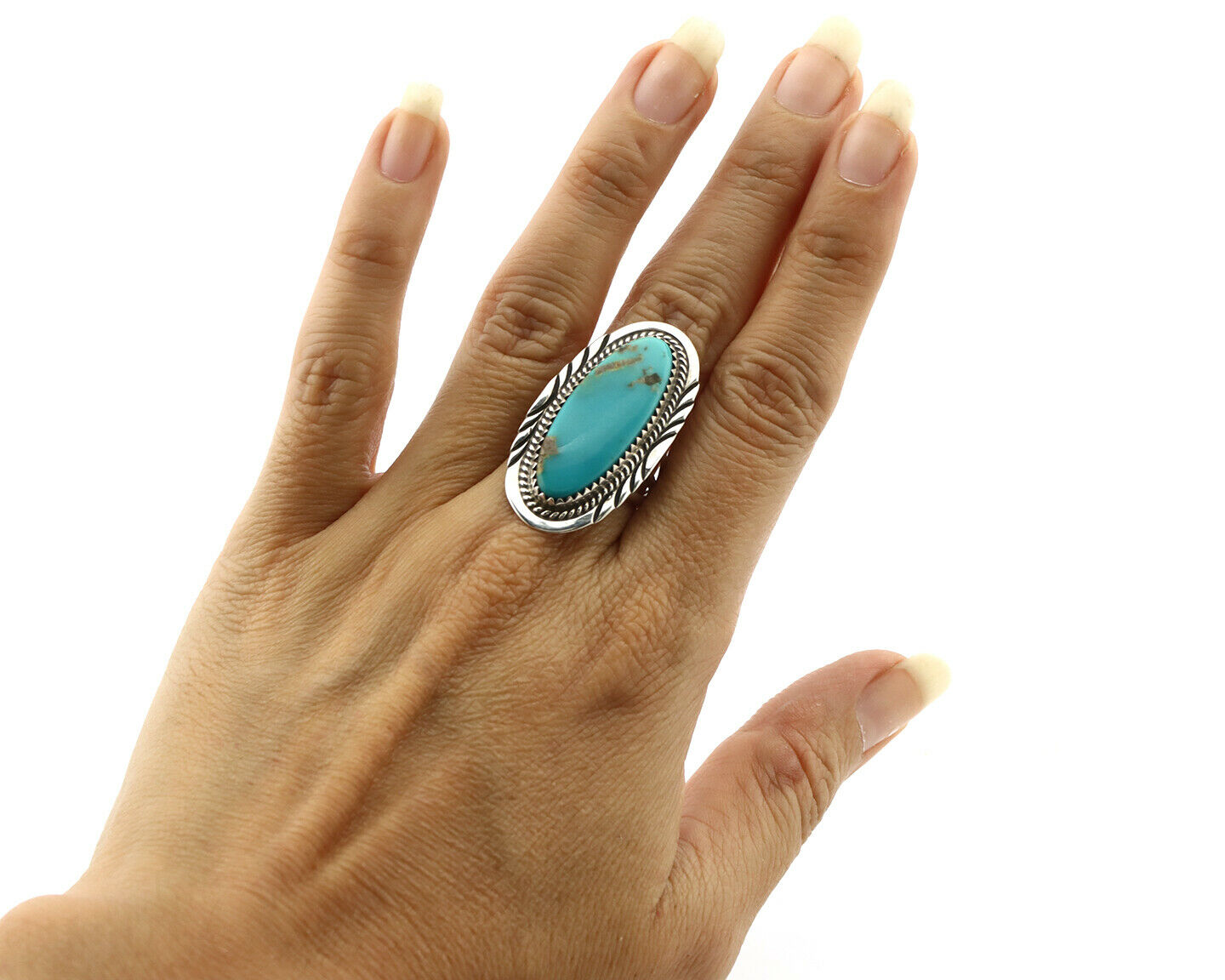 Navajo Ring .925 Silver Kingman Turquoise Artist Signed Talhat C.80's