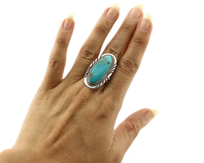 Navajo Ring .925 Silver Kingman Turquoise Artist Signed Talhat C.80's