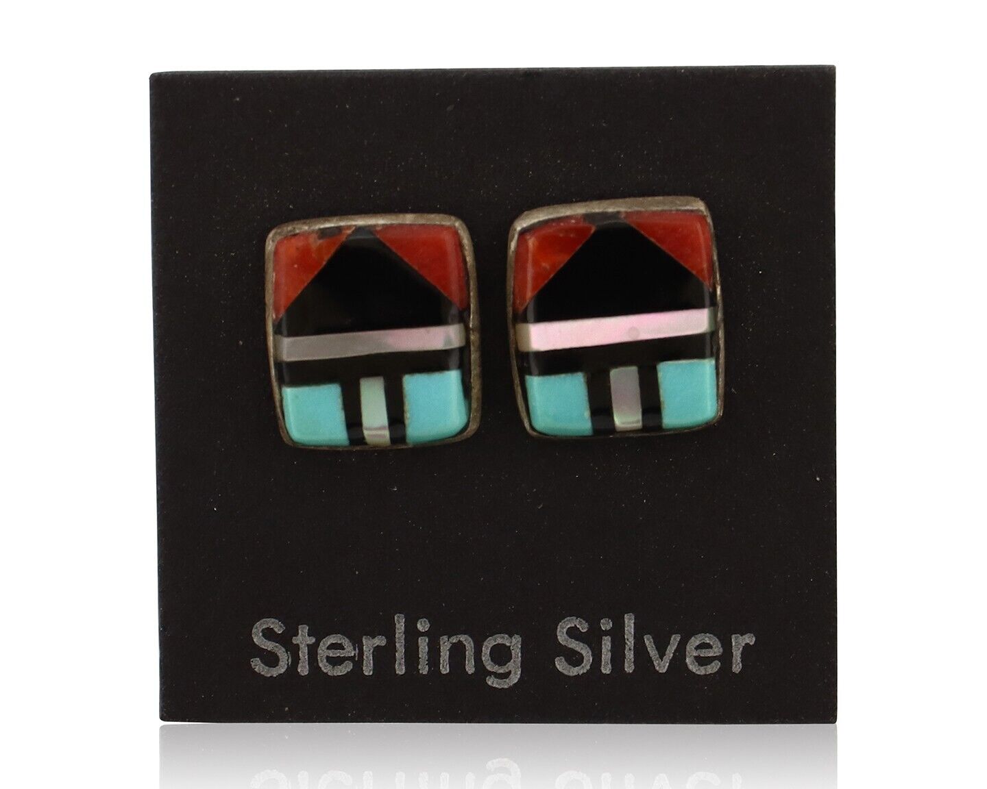 Zuni Earrings 925 Silver Natural Gemstones & Turquoise Native Artist C.80's