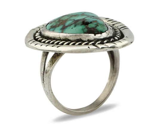 Navajo Ring .925 Silver Spiderweb Turquoise Native American Artist C.80's