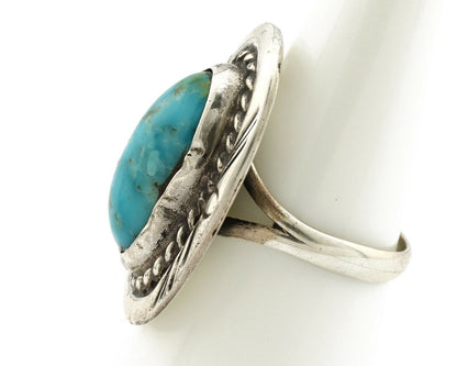Navajo Ring .925 Silver Blue Gem Turquoise Native American Artist C.80's