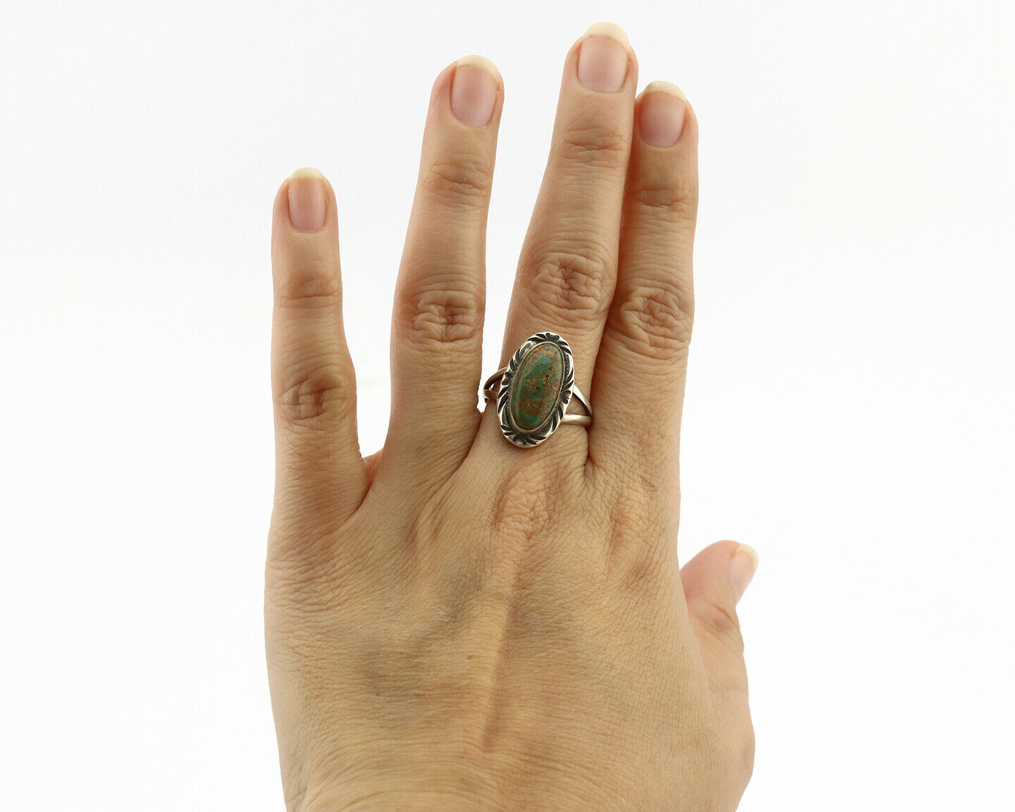 Navajo Ring .925 Silver Natural Mined Turquoise Artist Signed C.80's