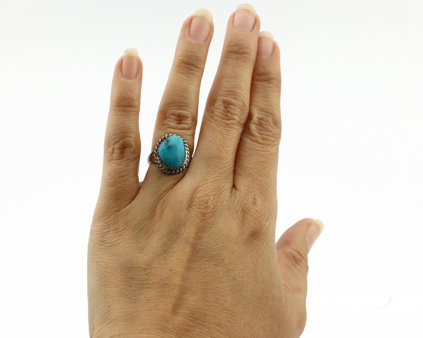 Navajo Ring .925 Silver Natural Blue Turquoise Native American Artist C.1980's